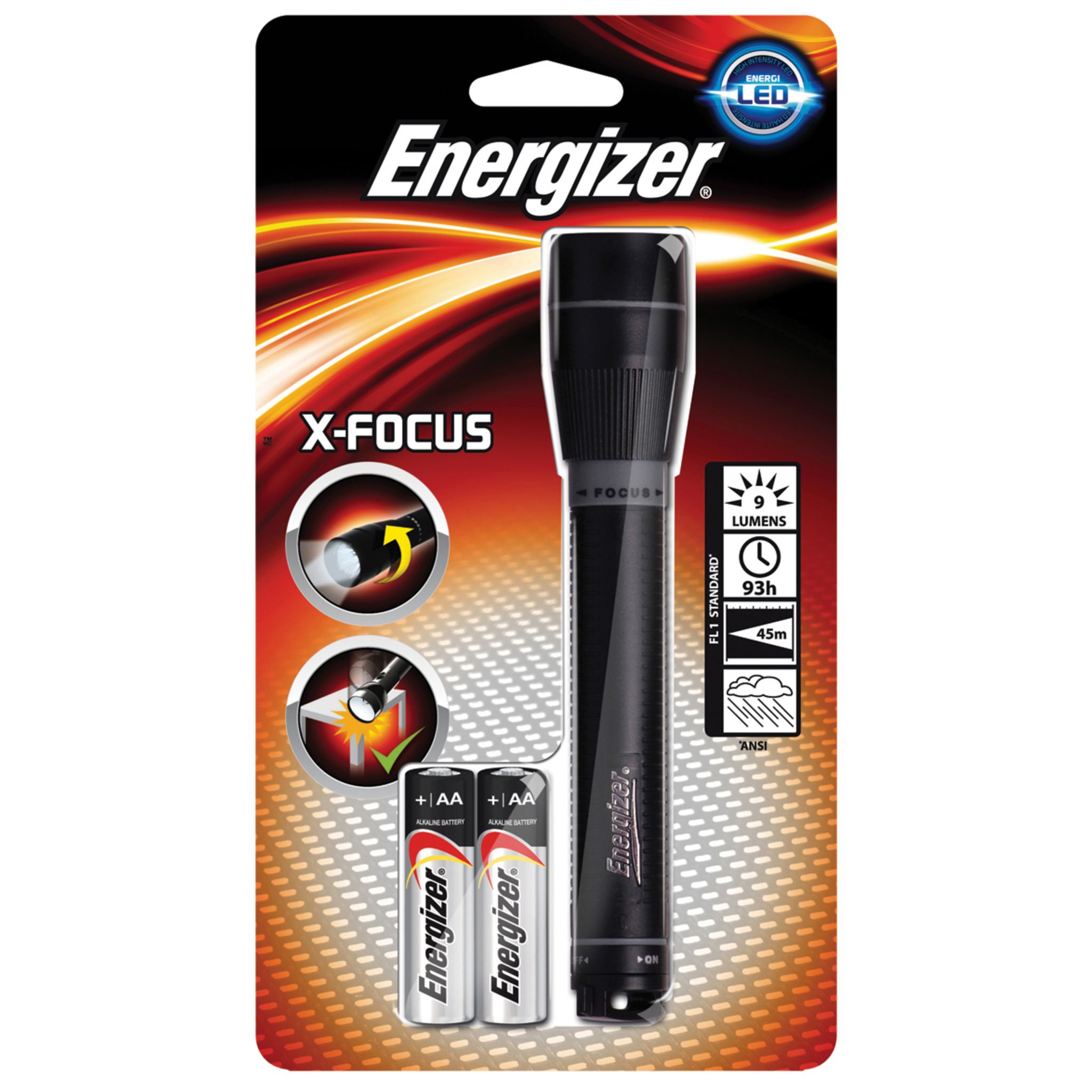 Voir la diapositive 2 : ENERGIZER Lampe torche led portée 45m + 2piles AA