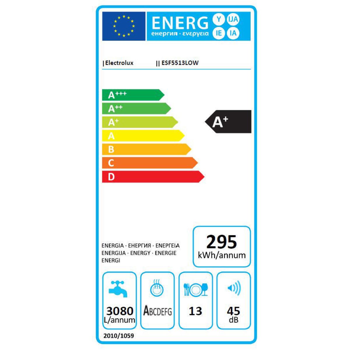 ELECTROLUX ELECTROLUX Lave-vaisselle pose libre ESF5513LOW, 13 couverts, 60 cm, 45 dB, 6 programmes