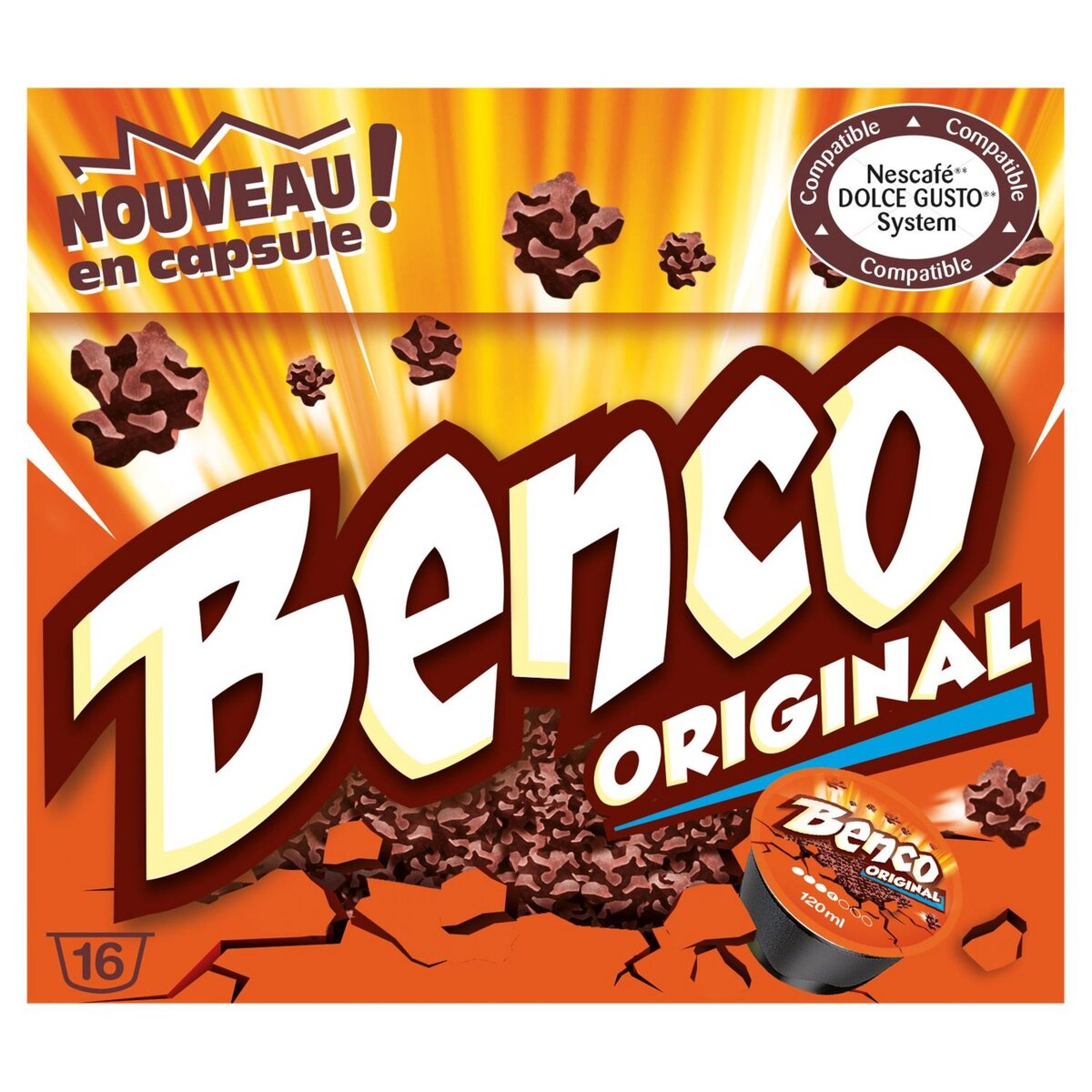 BENCO Capsules de chocolat au lait compatibles Dolce Gusto 16 dosettes 256g