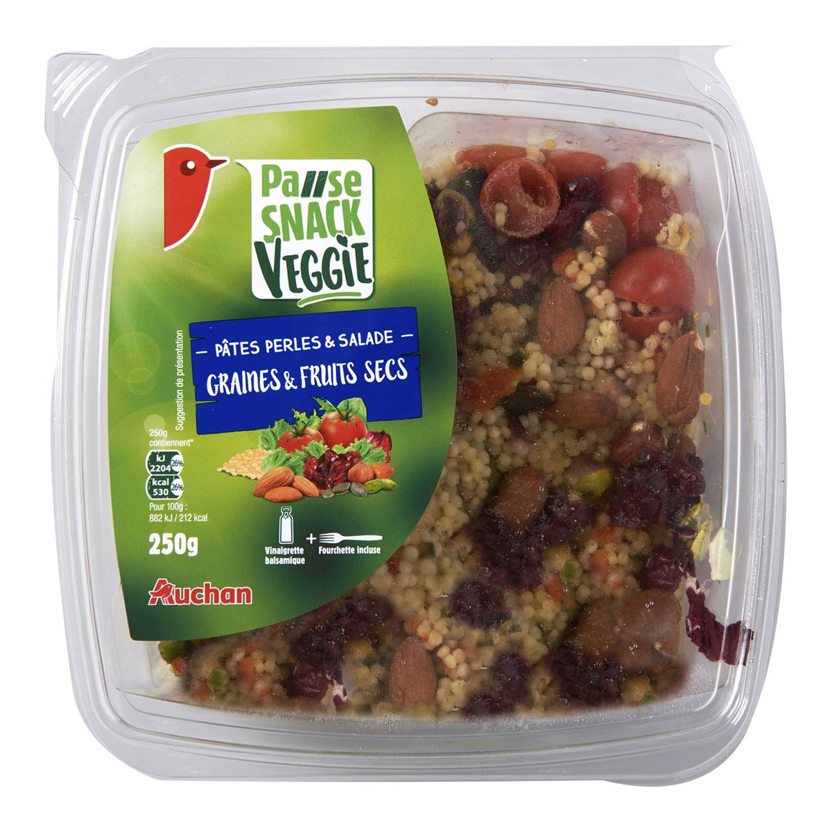 AUCHAN Auchan salade veggie pâtes salade graines fruits secs 250g