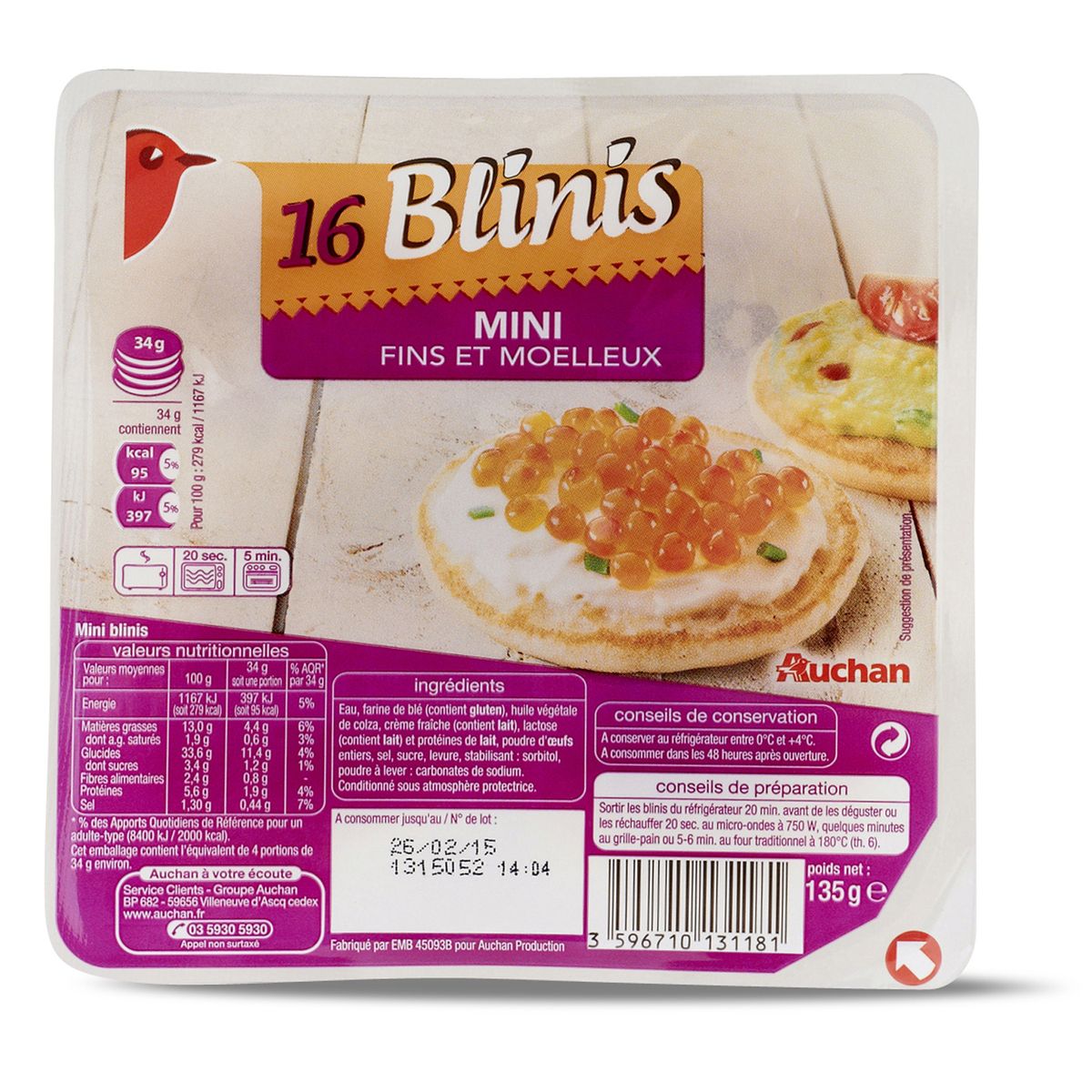 AUCHAN Auchan mini blini x16 - 135g