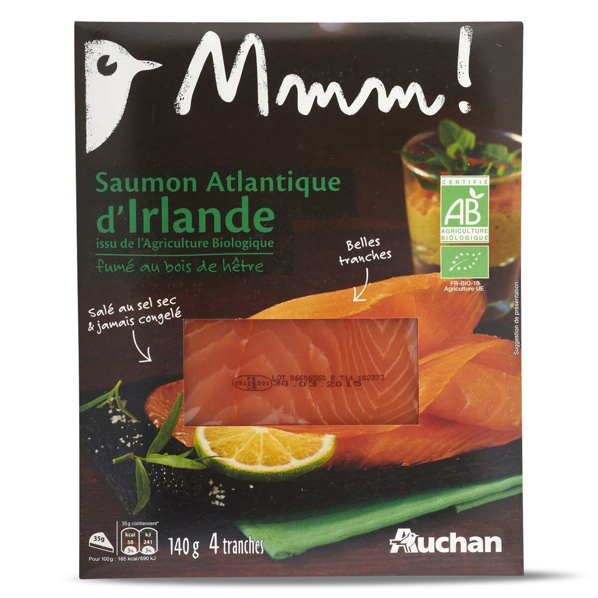 AUCHAN MMM! Mmm! saumon fumé d'Irlande bio tranche x4 -140g