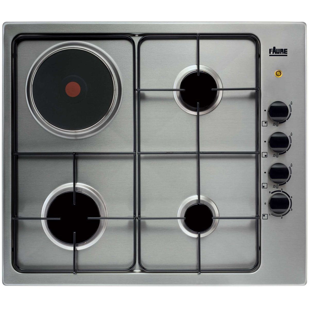 FAURE Table de cuisson mixte FGM63444XA - 1 foyer électrique et 3 foyers gaz