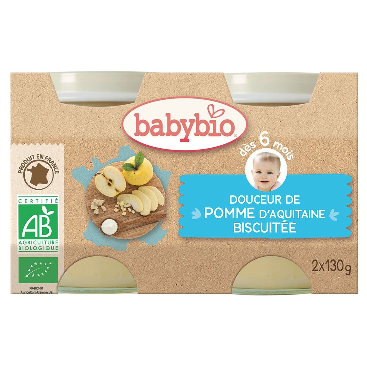 BABYBIO Babybio crème fruit biscuit 2x130g dès6mois