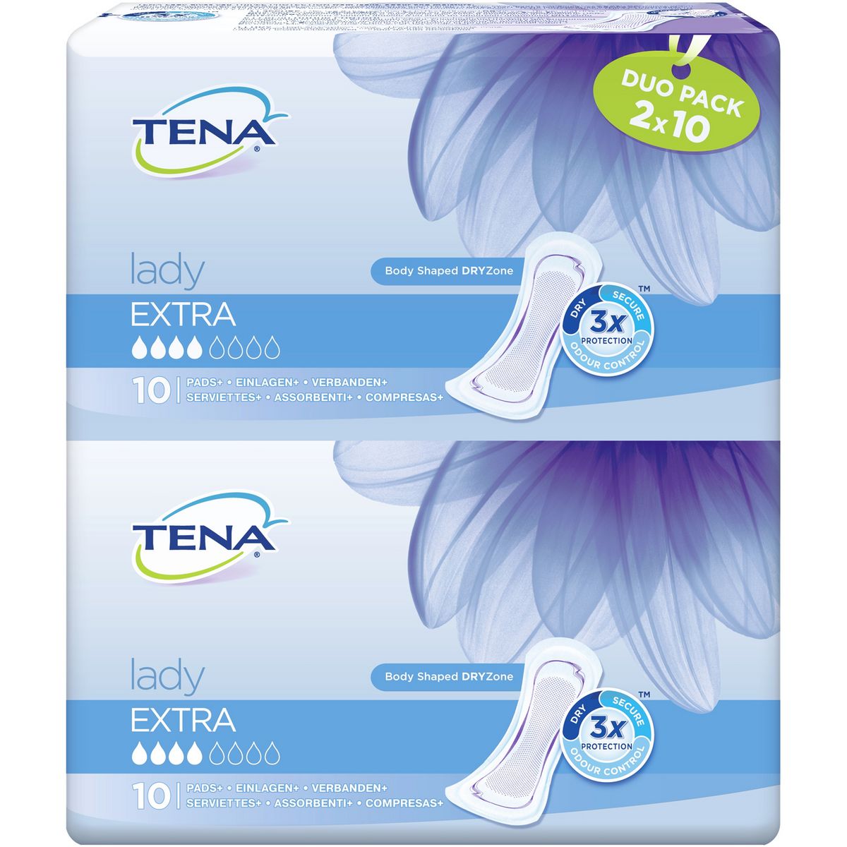 TENA Serviettes hygiéniques sans ailettes extra 20 serviettes 2x10 serviettes