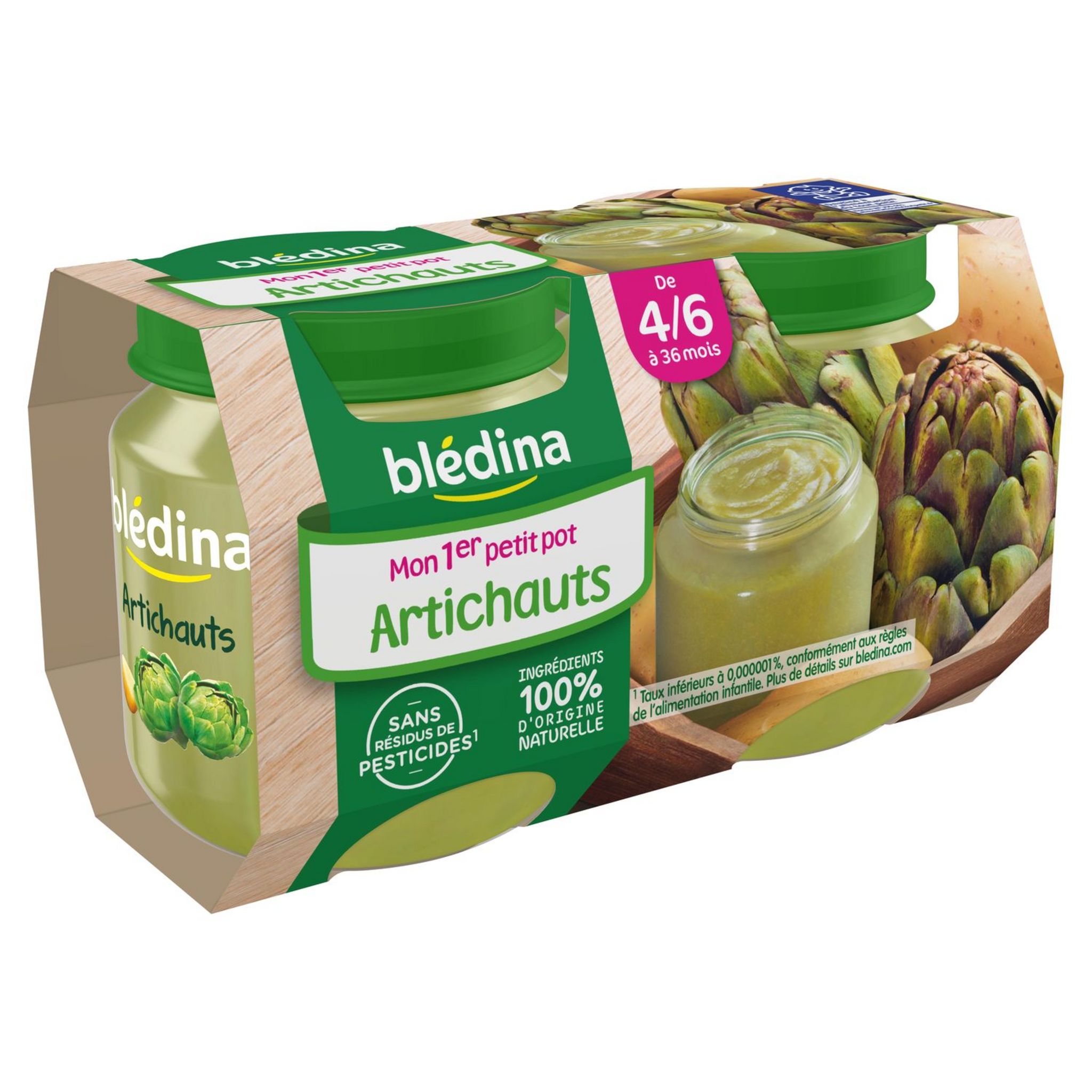 Voir la diapositive 3 : BLEDINA Mon 1er petit pot Purée d'artichaut dès 4 mois 2x130g