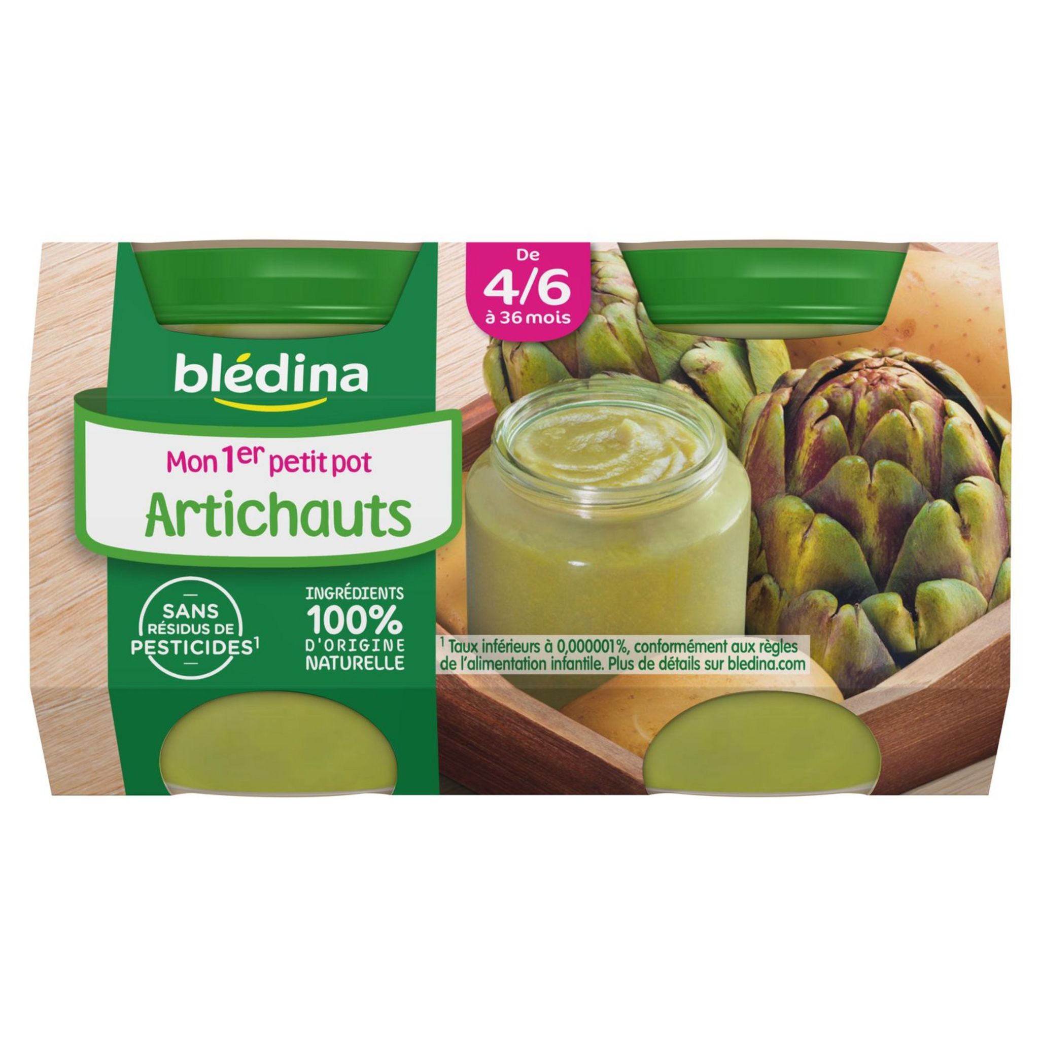 Voir la diapositive 2 : BLEDINA Mon 1er petit pot Purée d'artichaut dès 4 mois 2x130g