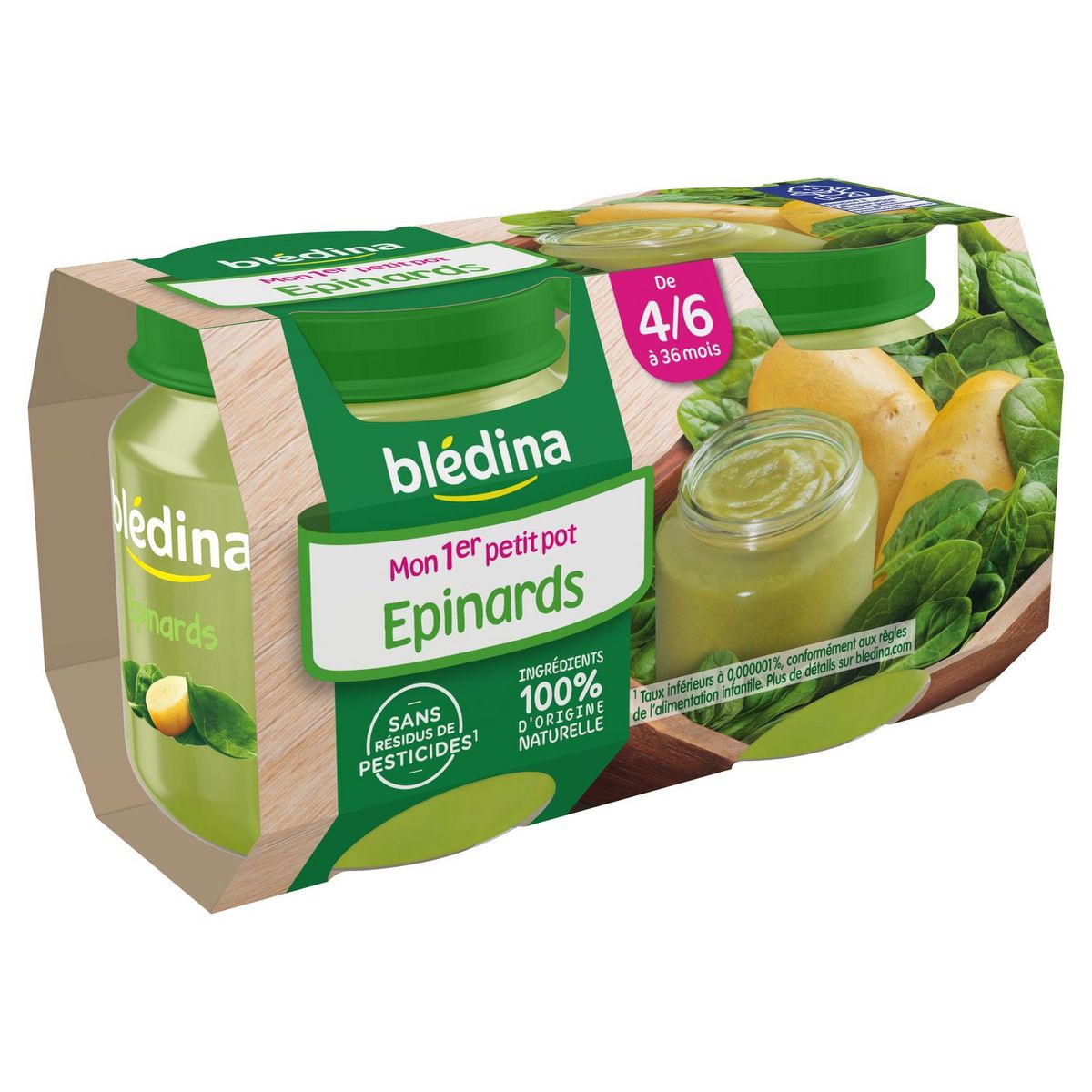 BLEDINA Mon 1er Petit Pot purée d'épinards dès 4 mois 2x130g