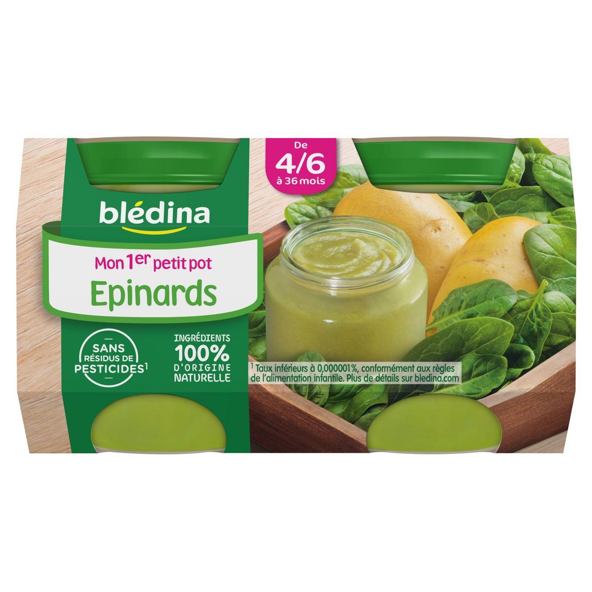 BLEDINA Mon 1er Petit Pot purée d'épinards dès 4 mois 2x130g