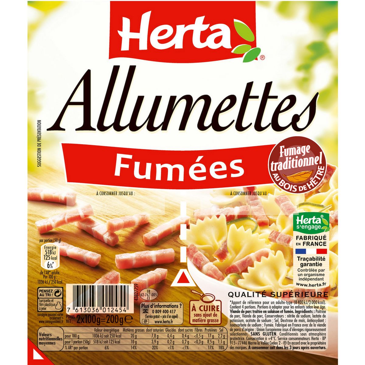 HERTA Herta allumettes fumées 2x100g