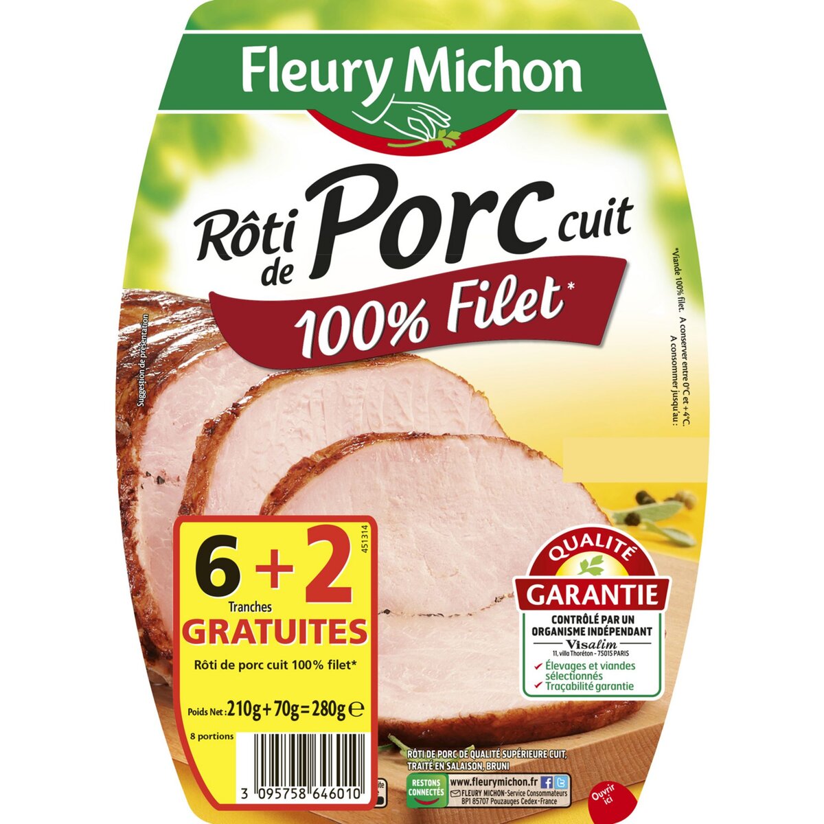 FLEURY MICHON Rôti de porc cuit 6+2tranches offertes 280g