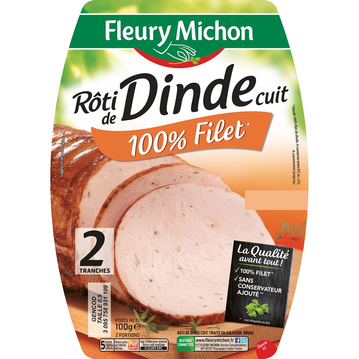 FLEURY MICHON Rôti de dinde 2 tranches 100g
