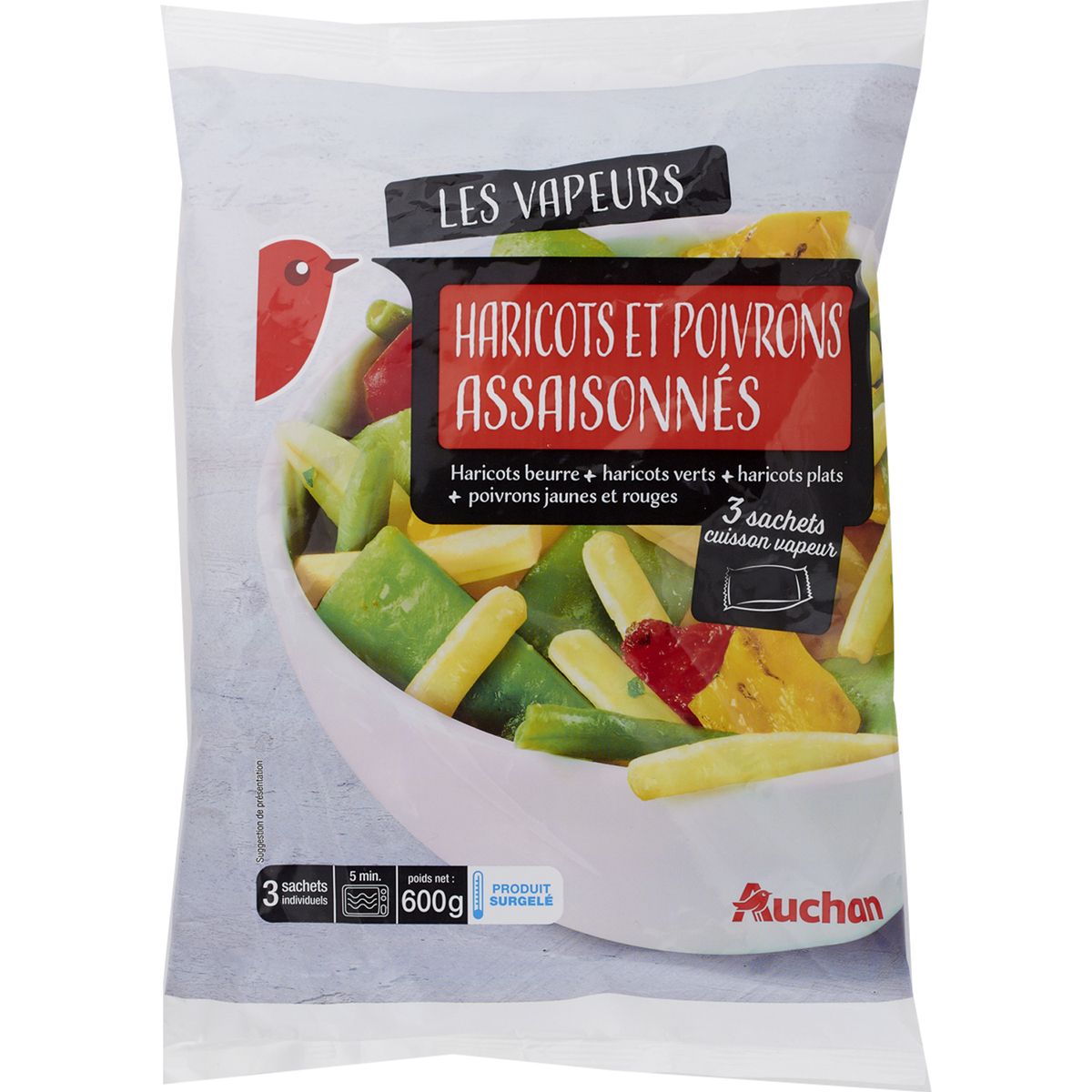 AUCHAN Auchan Haricot et poivron assaisonné 600g 3 sachets 600g