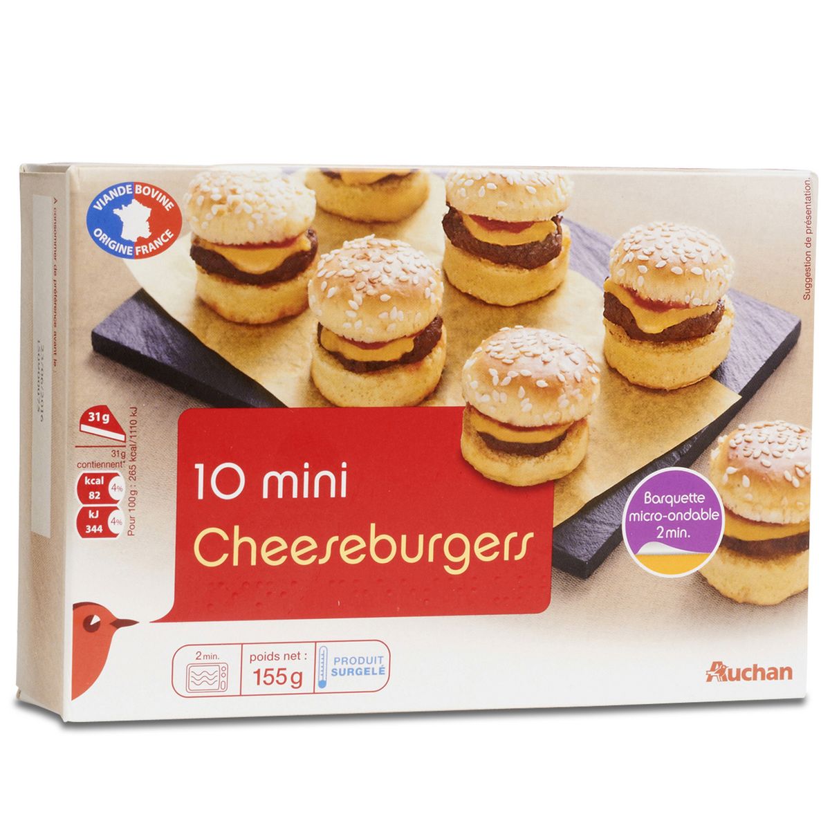 AUCHAN Mini cheeseburgers 10 pièces 155g