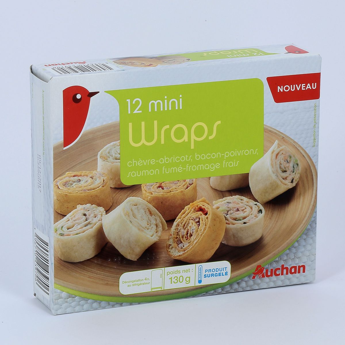 AUCHAN Mini wraps chèvre saumon bacon fromage 12 pièces 130g