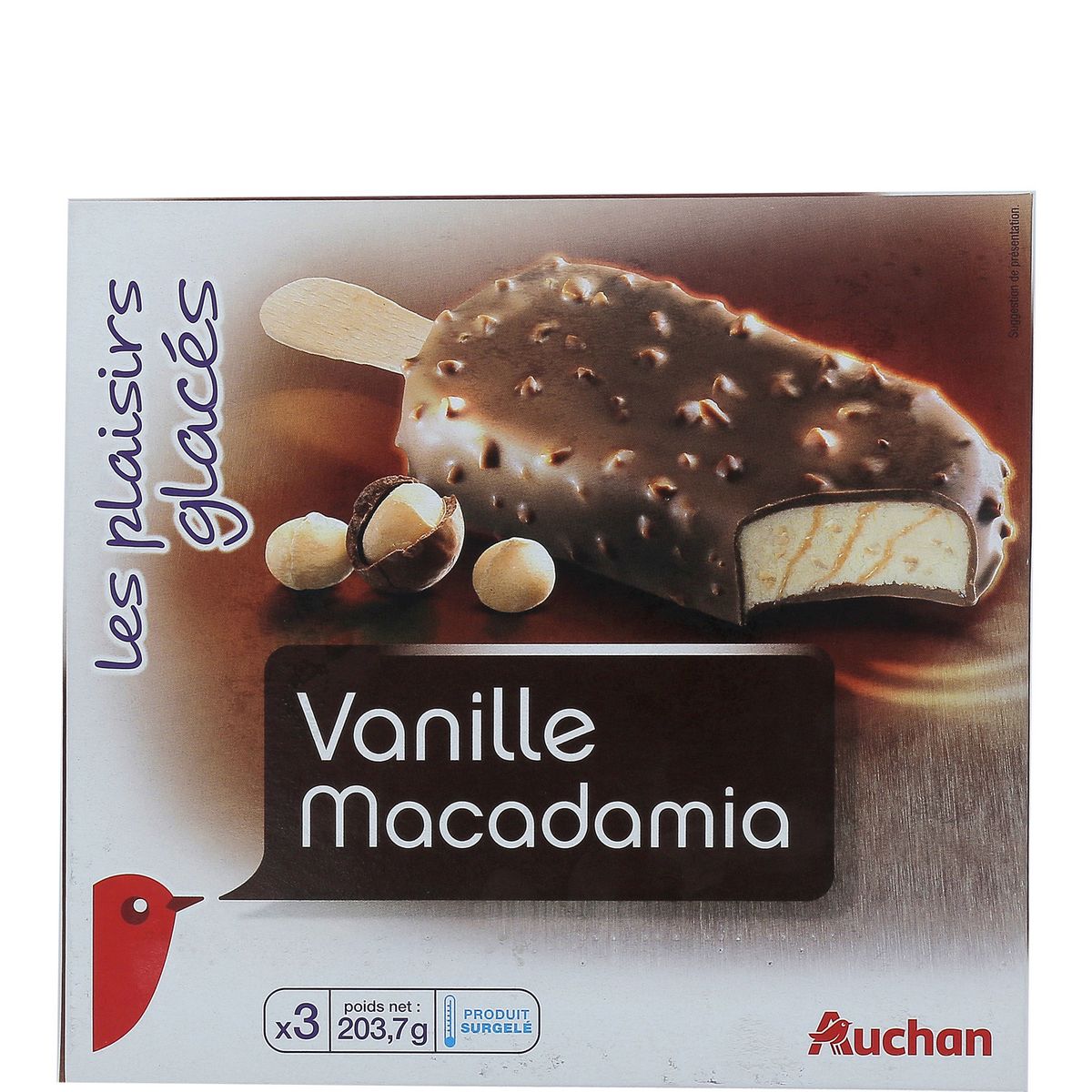 AUCHAN Auchan Batônnet glacé vanille macadamia 203,7g 3 batônnets 203,7g