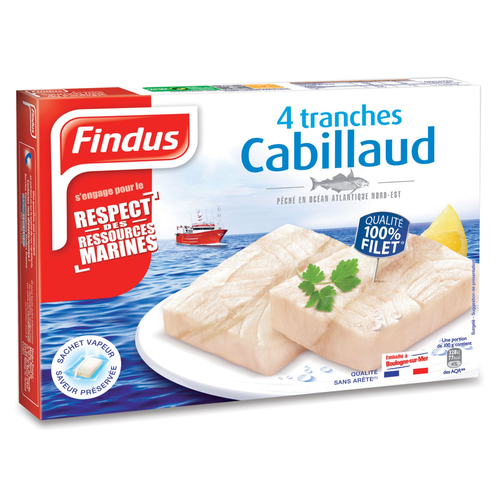 FINDUS Findus tranche de cabillaud nature bio 4x100g pas cher - Auchan.fr