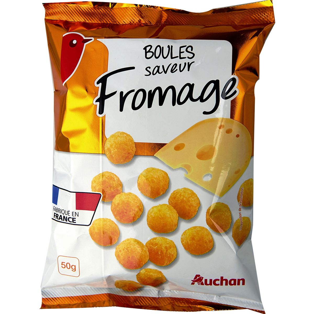 AUCHAN Auchan Boules soufflées apéritives saveur fromage, fabriqué en France 50g 50g