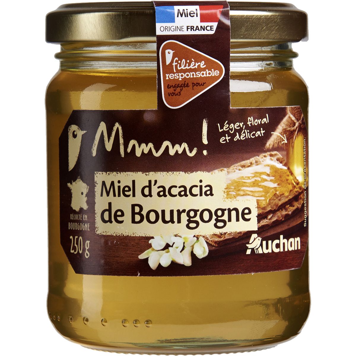 AUCHAN GOURMET Miel d'acacia de Bourgogne Filière Responsable 250g