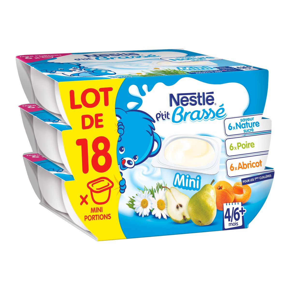 Nestlé ptit brassé nature abricot poire 18x60g dès 4/6mois