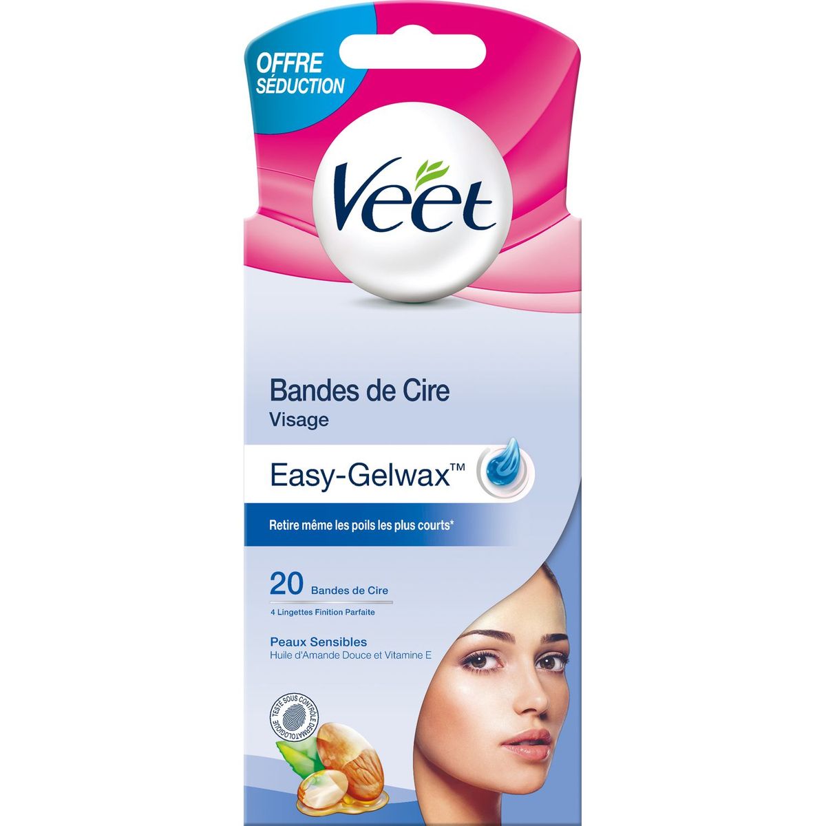 VEET Bandes de cire pour le visage peaux sensibles 20 bandes