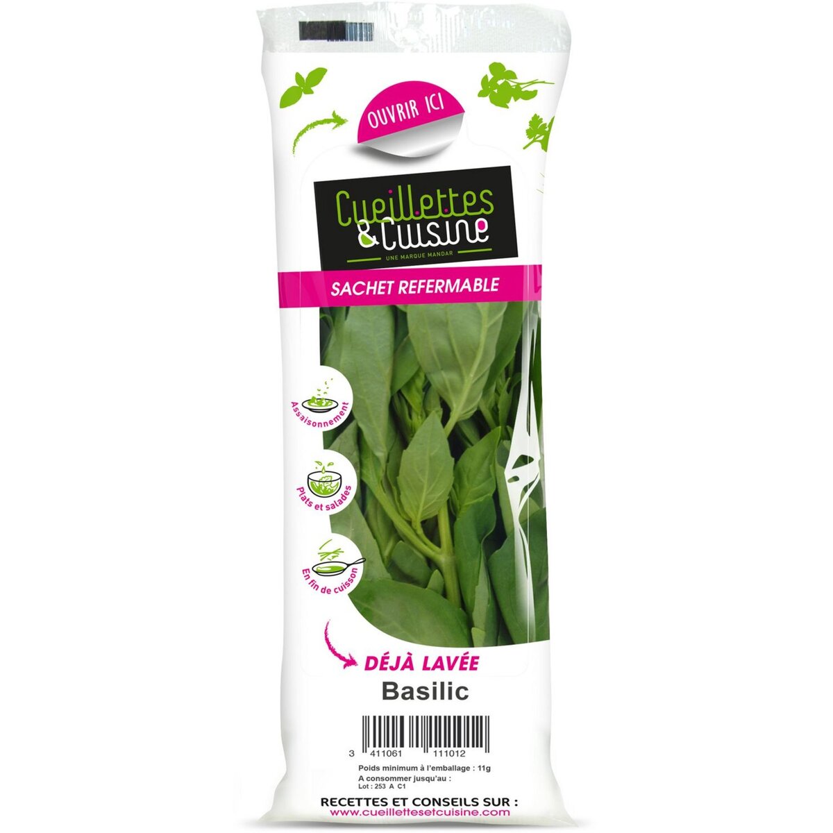 CUEILLETTE & CUISINE Basilic déjà lavé 11g