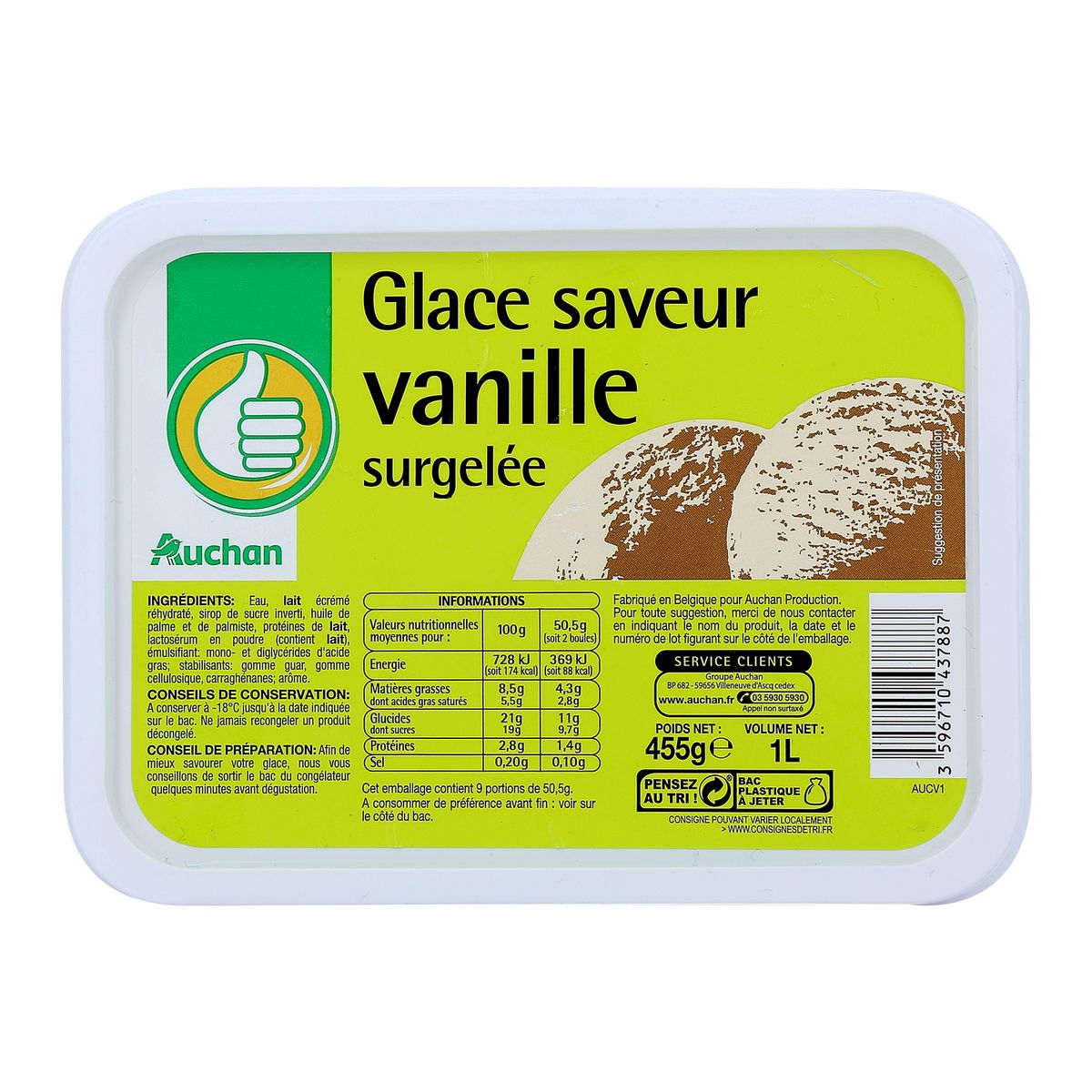 AUCHAN ESSENTIEL Glace à la vanille 455g