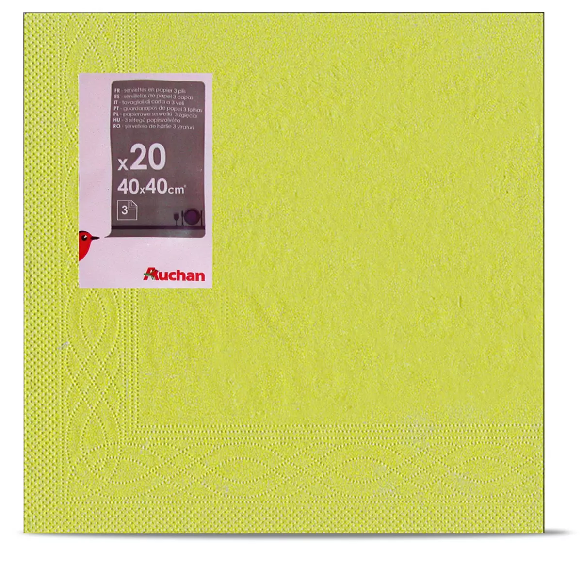 AUCHAN Auchan serviette papier vert pré 3 épaisseurs x20 -40cm