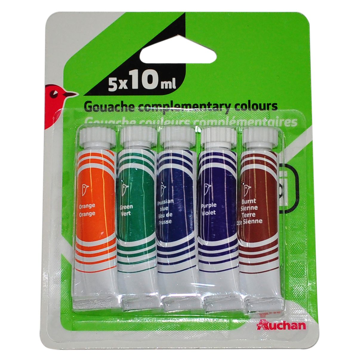 AUCHAN Auchan peinture couleurs complémentaires tubes 5x10ml 5 pièces