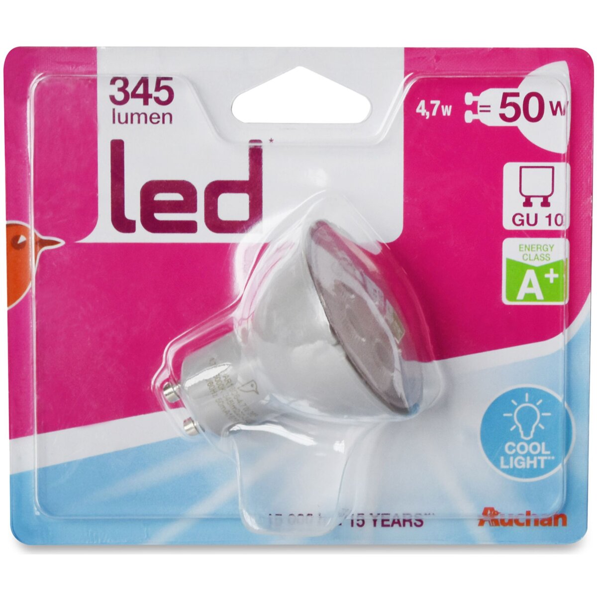 AUCHAN Auchan Ampoule led GU10 flamme 40w warm light 345 lumen x1 345