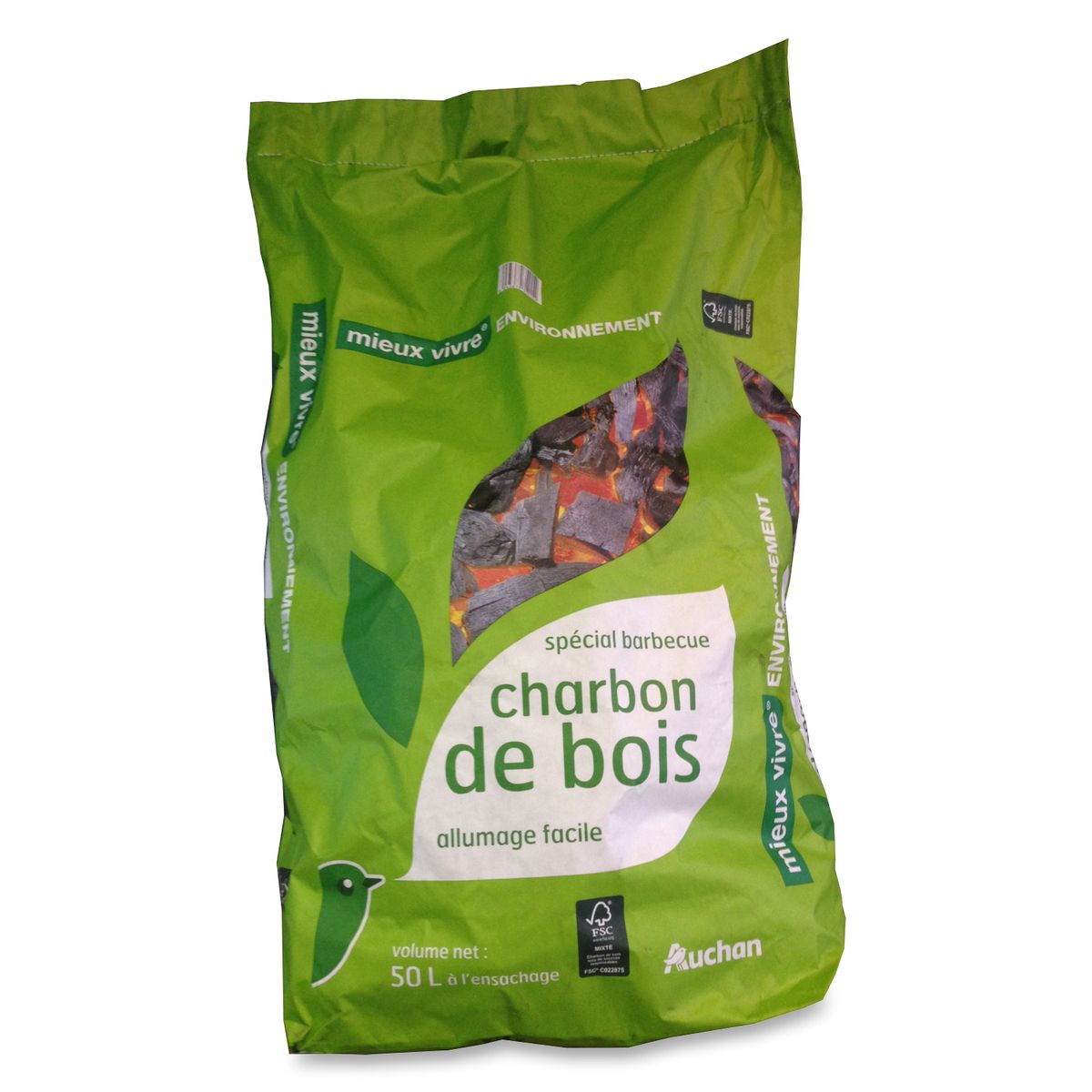 AUCHAN Auchan Charbon de bois allumage facile spécial barbecue 50l 50l