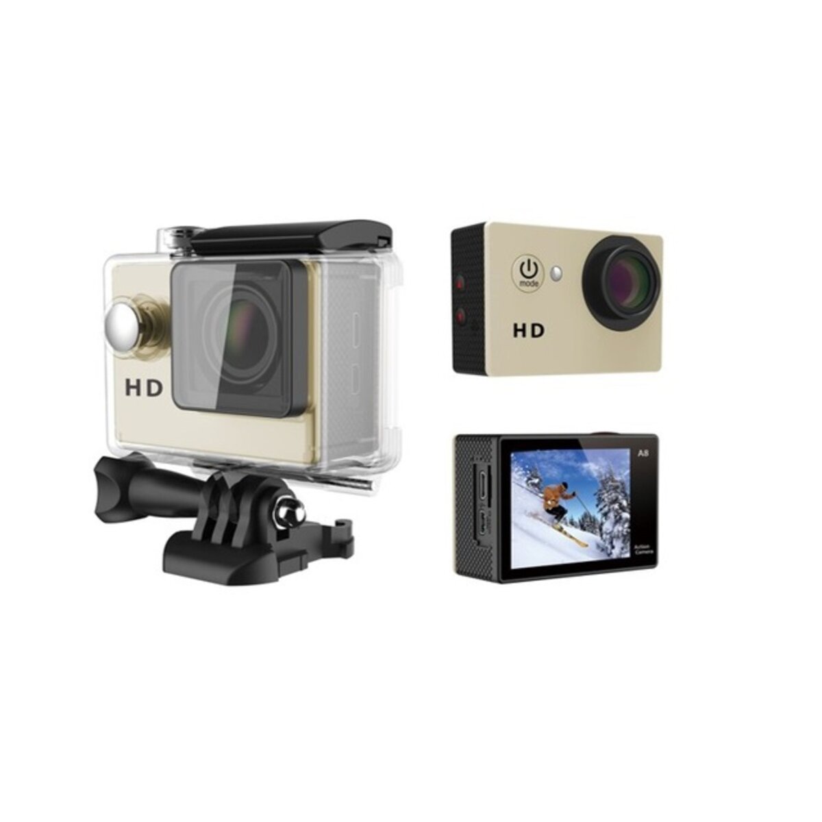 HYUNDAI Caméra Sport - HCAM - HD + Boîtier Etanche + Support Guidon et Casque + Clip Protecteur
