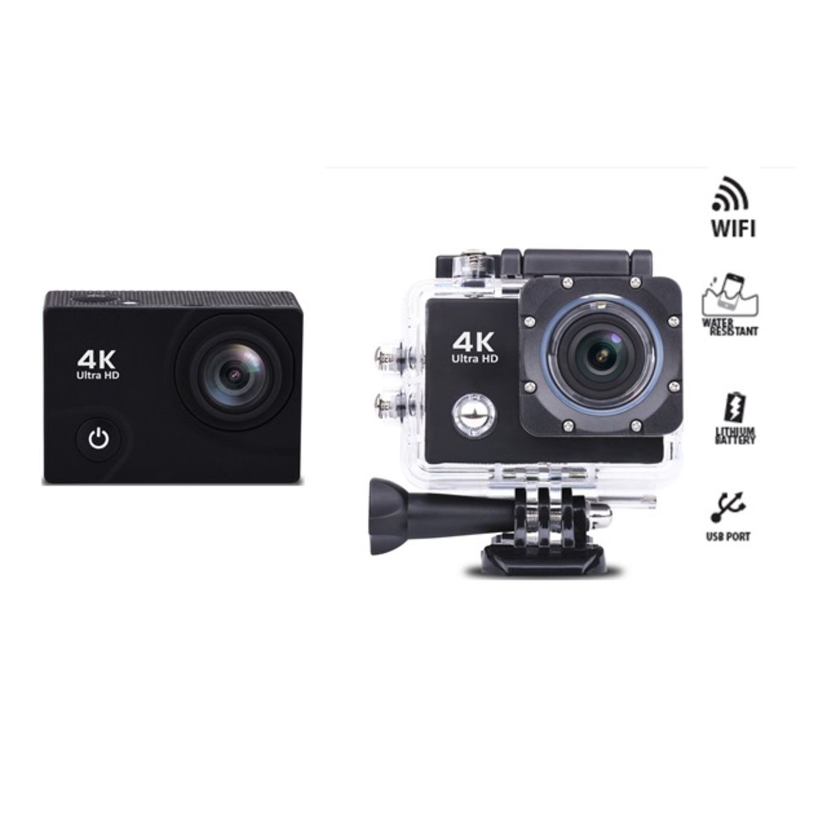 HYUNDAI Caméra Sport - Etanche - H4K7 - 4K + Boîtier Etanche + Support Guidon - Casque - Voiture
