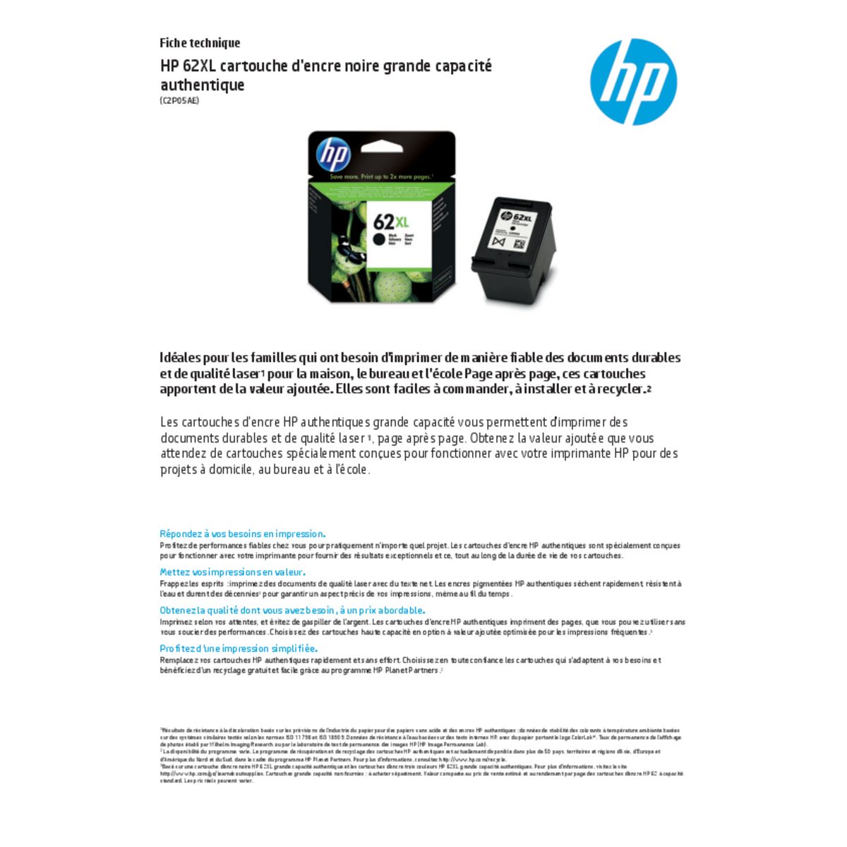 HP Cartouche Noir 62XL