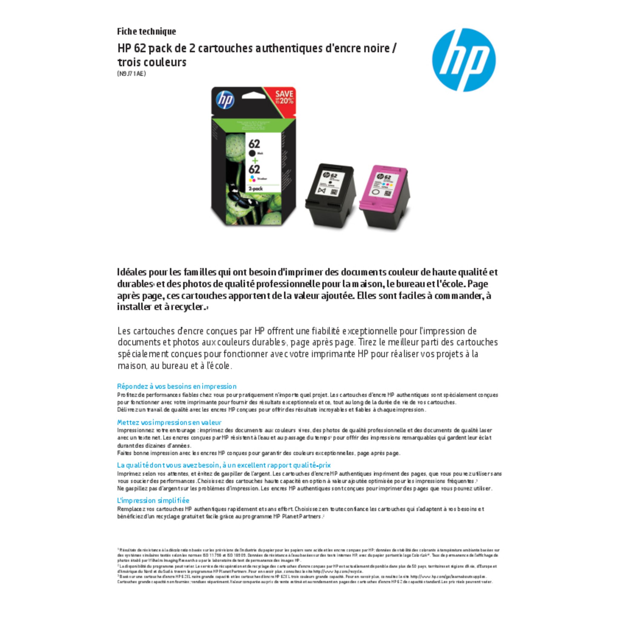 Voir la diapositive 3 : HP Cartouche Noir/Tri-color 62