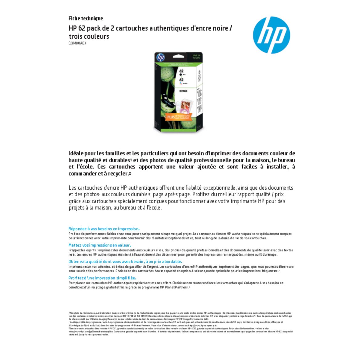 HP Cartouche Noir/Tri-color 62