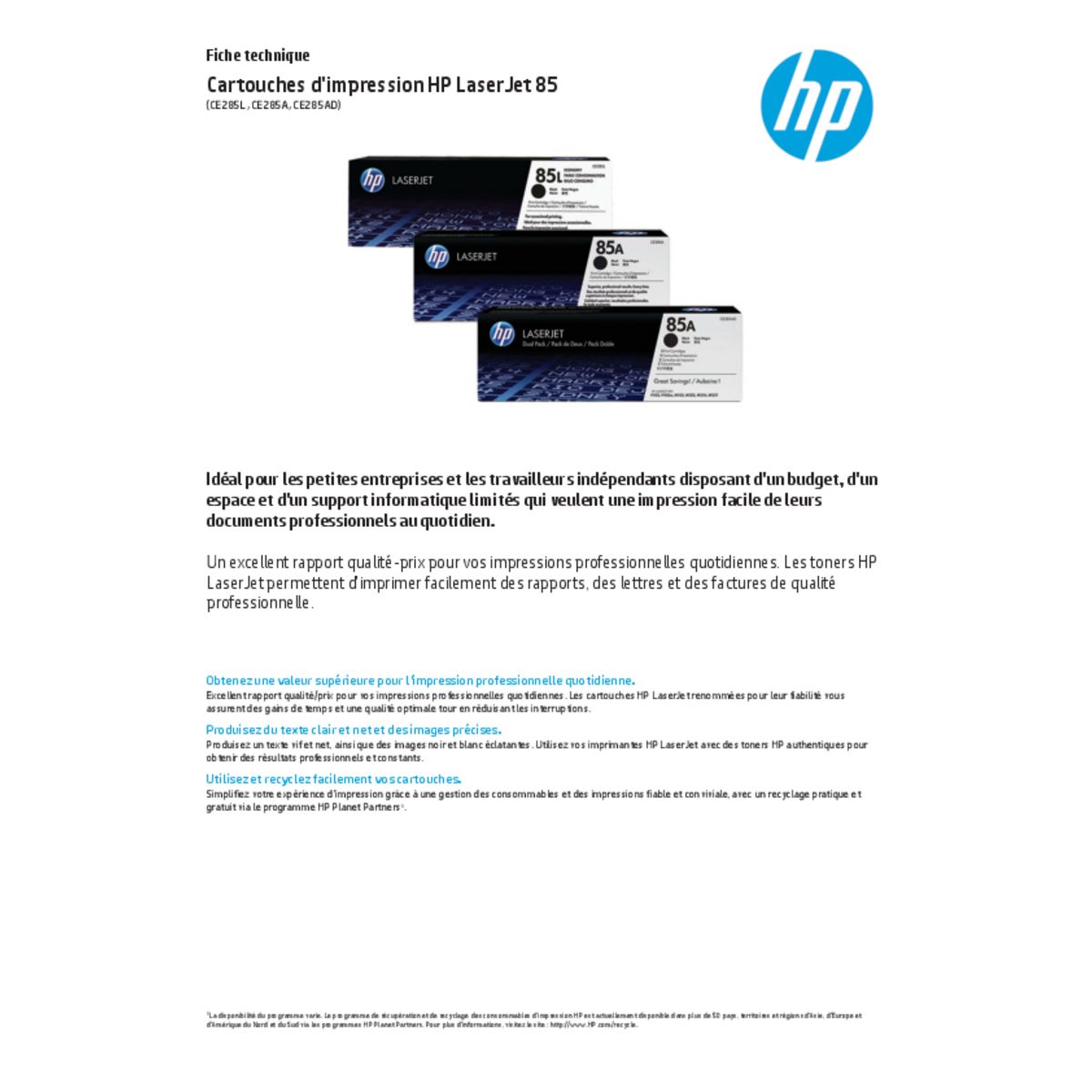HP 2 pack Toner 85A LaserJet Cartridge - Noir