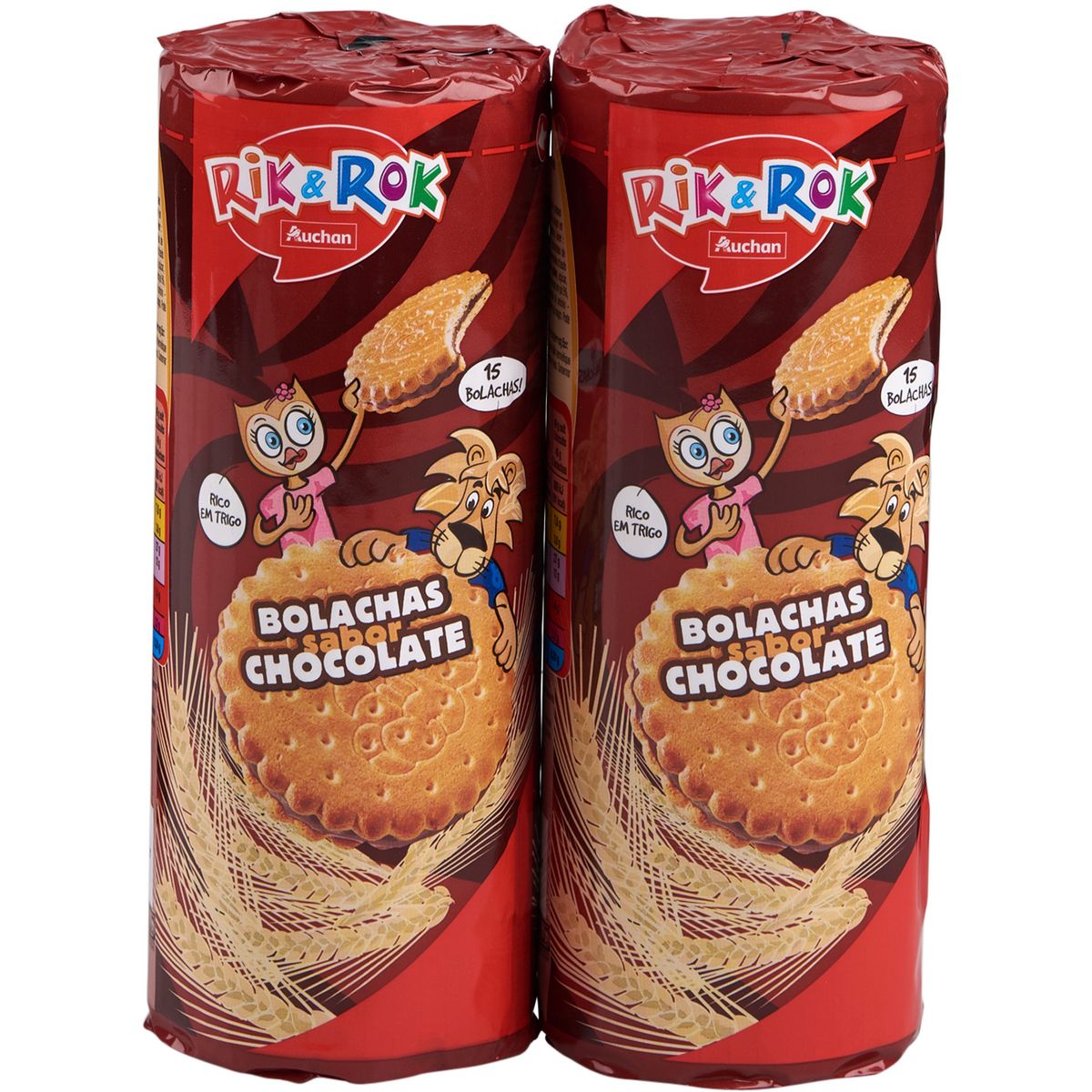 AUCHAN RIK & ROK Biscuits fourrés ronds saveur chocolat 2x300g