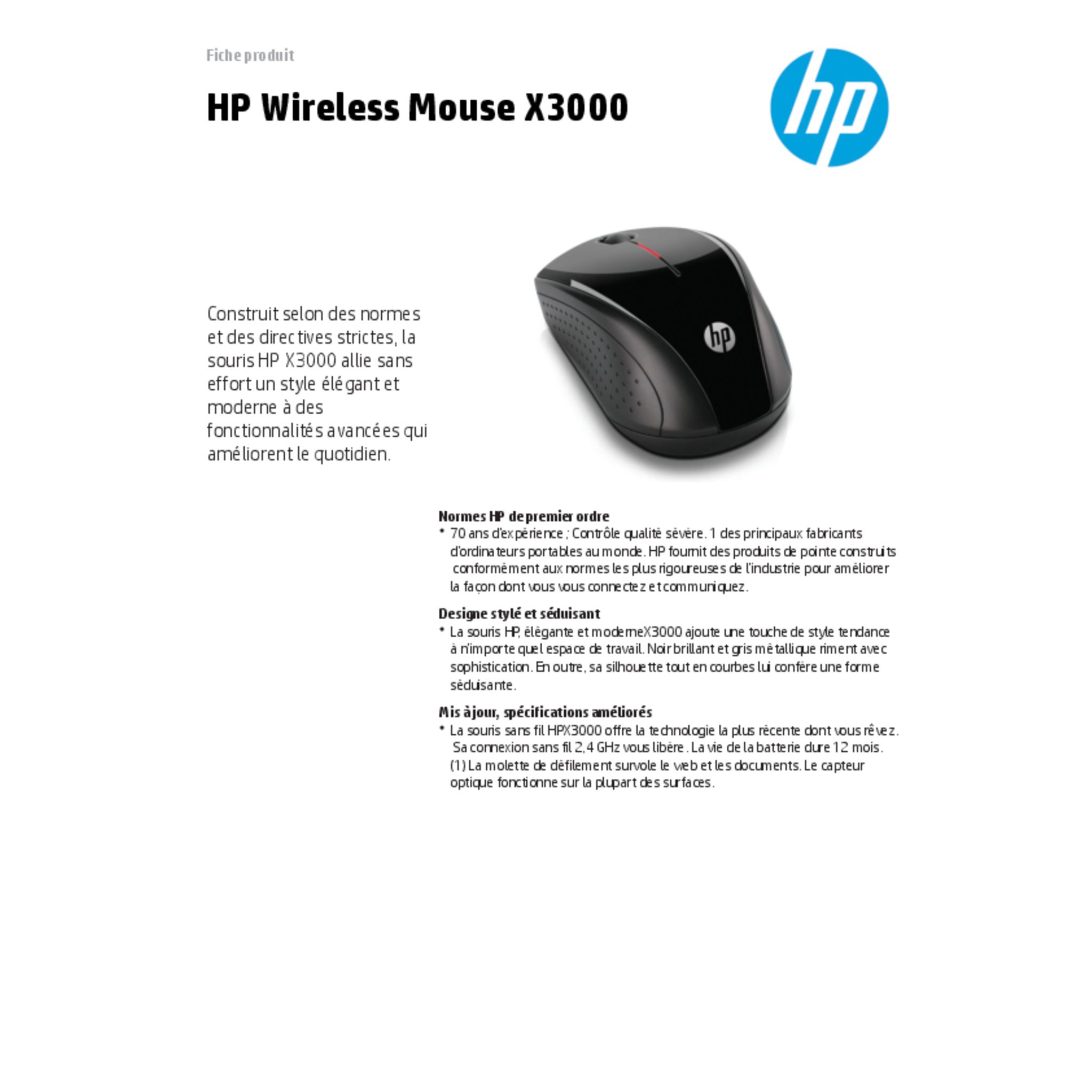 Voir la diapositive 4 : HP Souris Sans fil  Mouse X3000