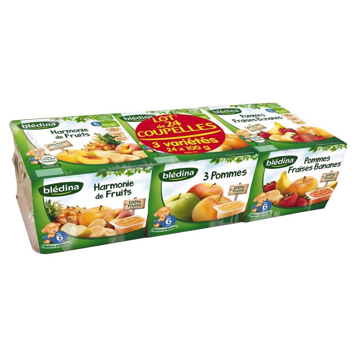 BLEDINA Blédina coupelle fruit pomme fraise banane 24x100g dès 6mois