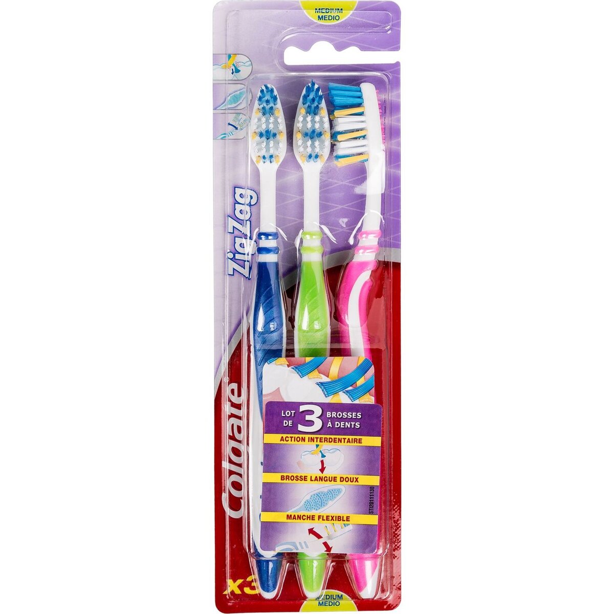 COLGATE Colgate brosse à dents zig-zag medium x3