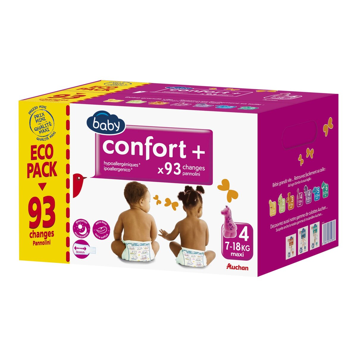 AUCHAN Auchan baby Confort + couches taille 4 (7-18kg) x93 93 couches