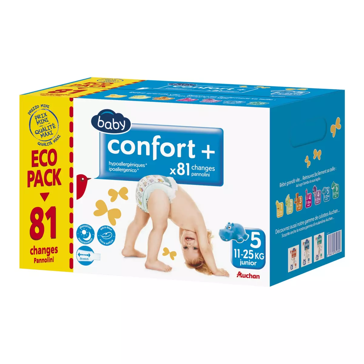 AUCHAN BABY Confort + couches taille 5 (11-25kg) 81 couches