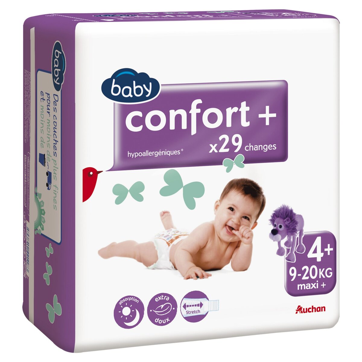 AUCHAN BABY Confort + couches taille 4+ (9-20 kg) 29 couches
