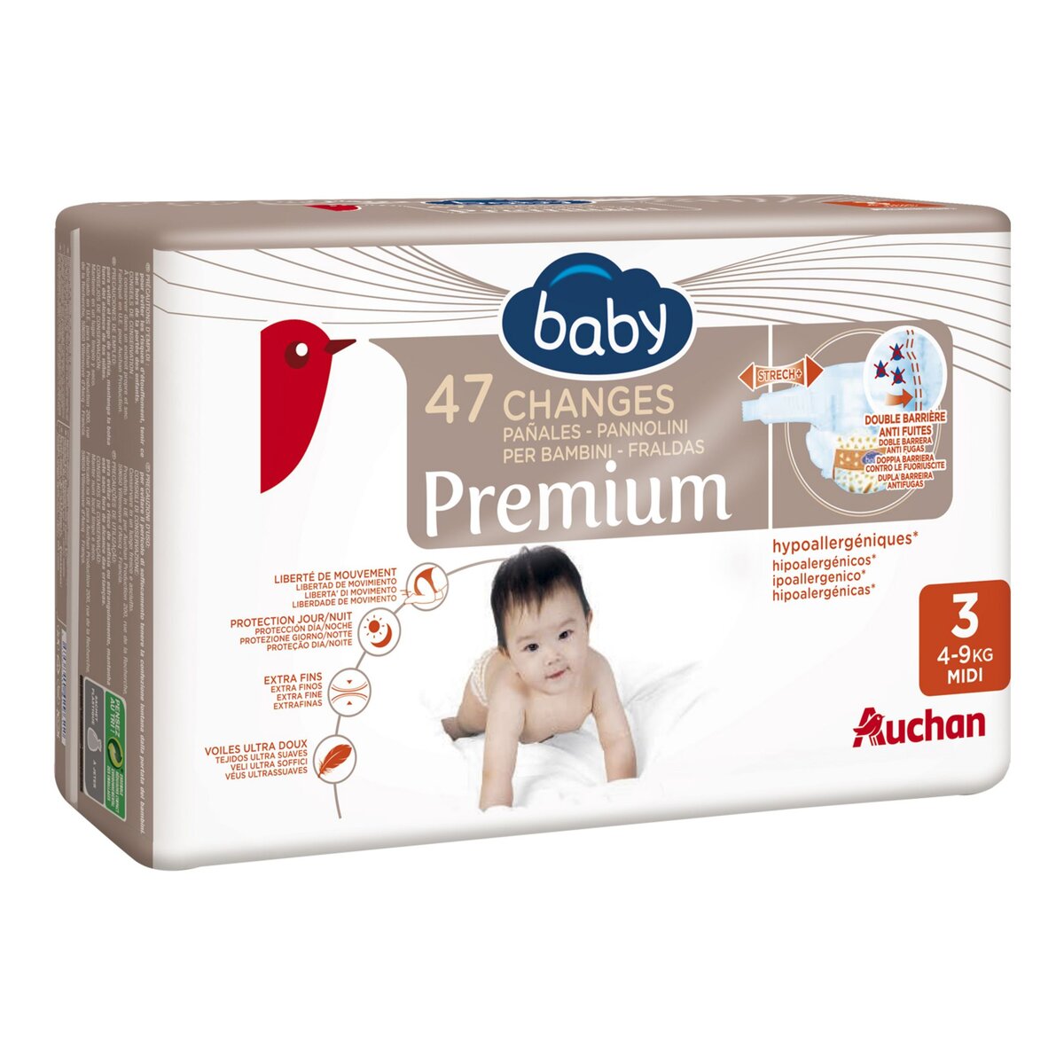 AUCHAN BABY Premium couches taille 3 (4-9kg) 47 couches