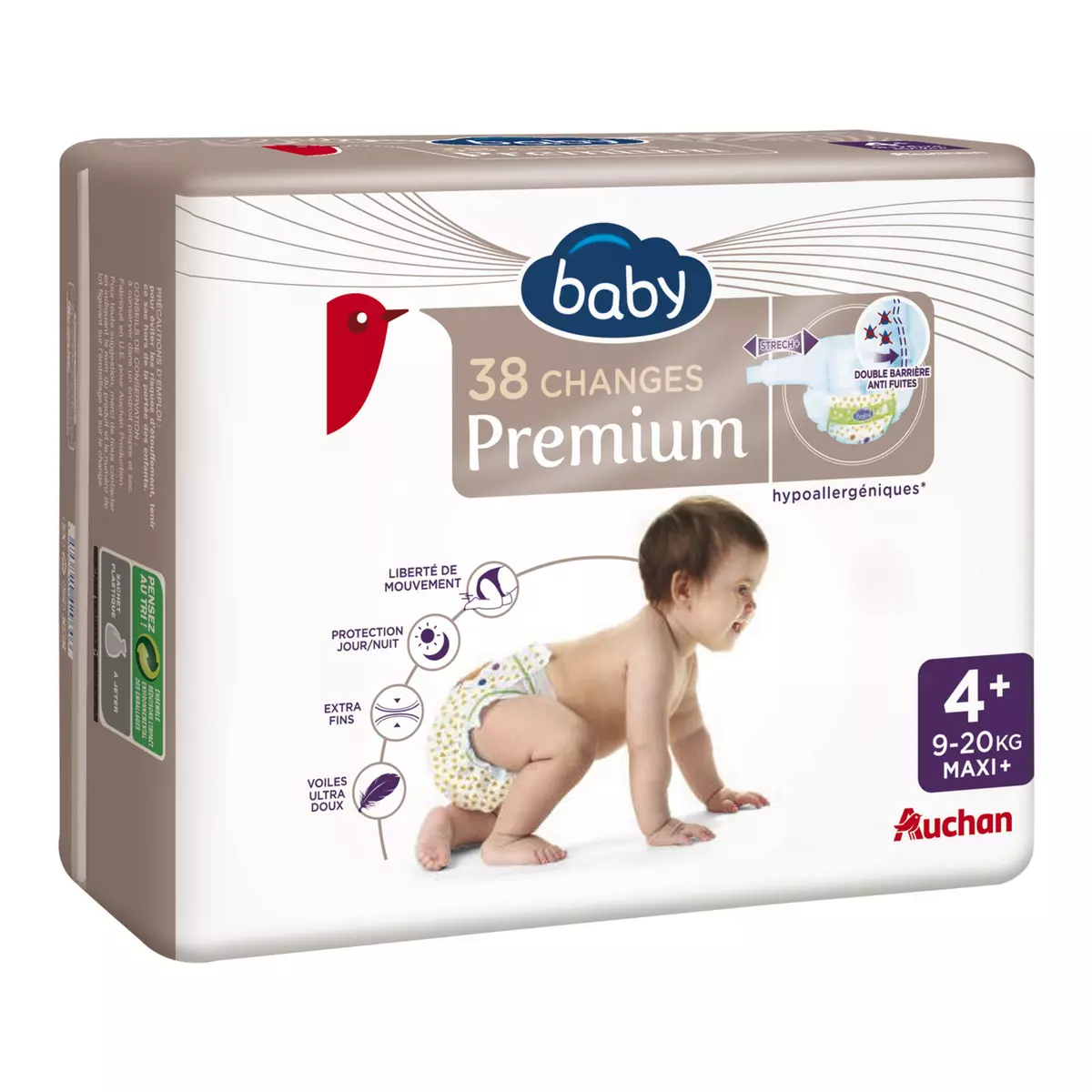 AUCHAN BABY Premium couches taille 4+ (9-20kg) 38 couches
