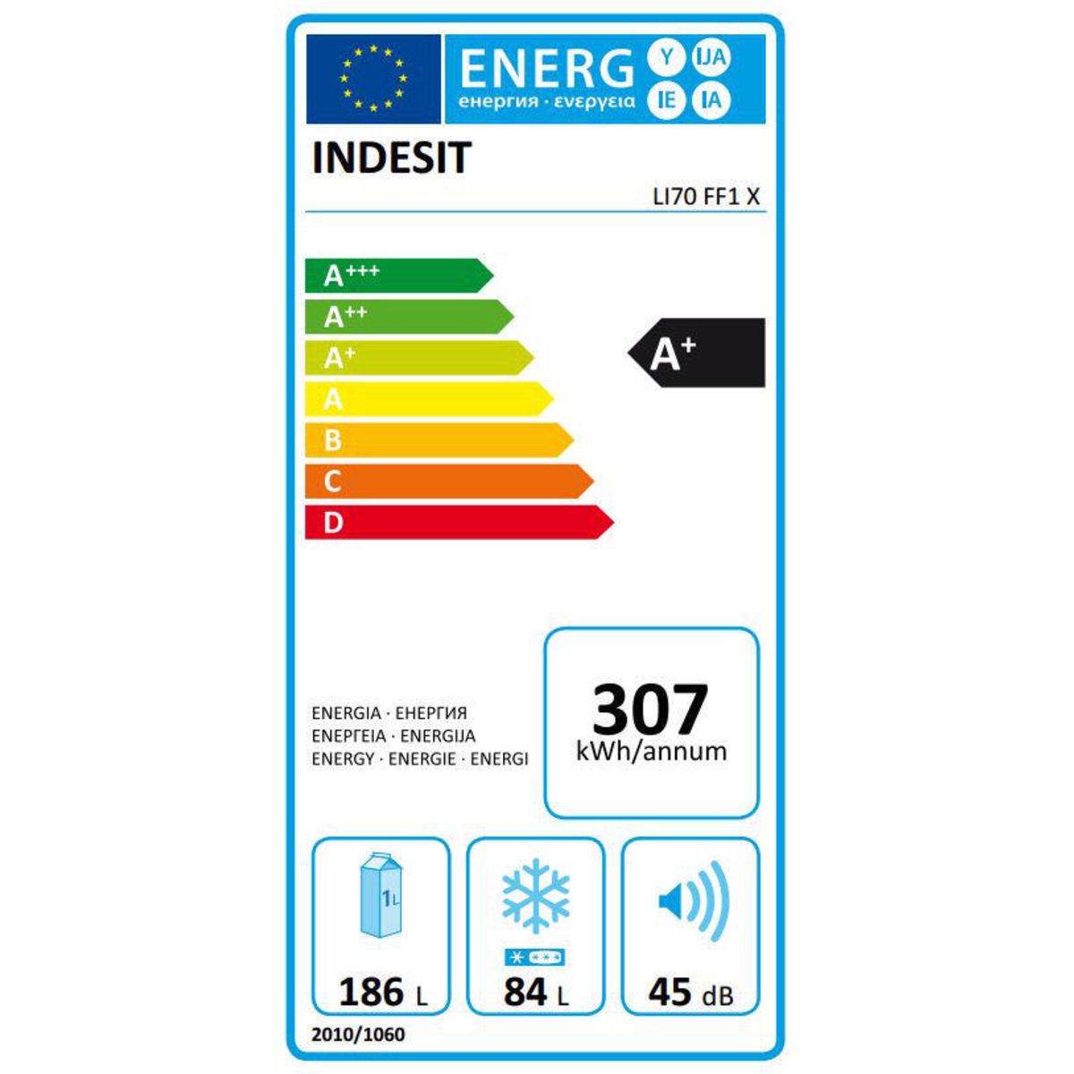 INDESIT Réfrigérateur Combiné LI70 FF 1 X - 274 L - Froid Brassé Multiflow