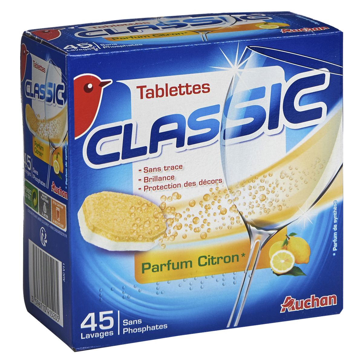 AUCHAN Auchan Tablettes lave-vaisselle parfum citron x45 45 lavages 45 tablettes