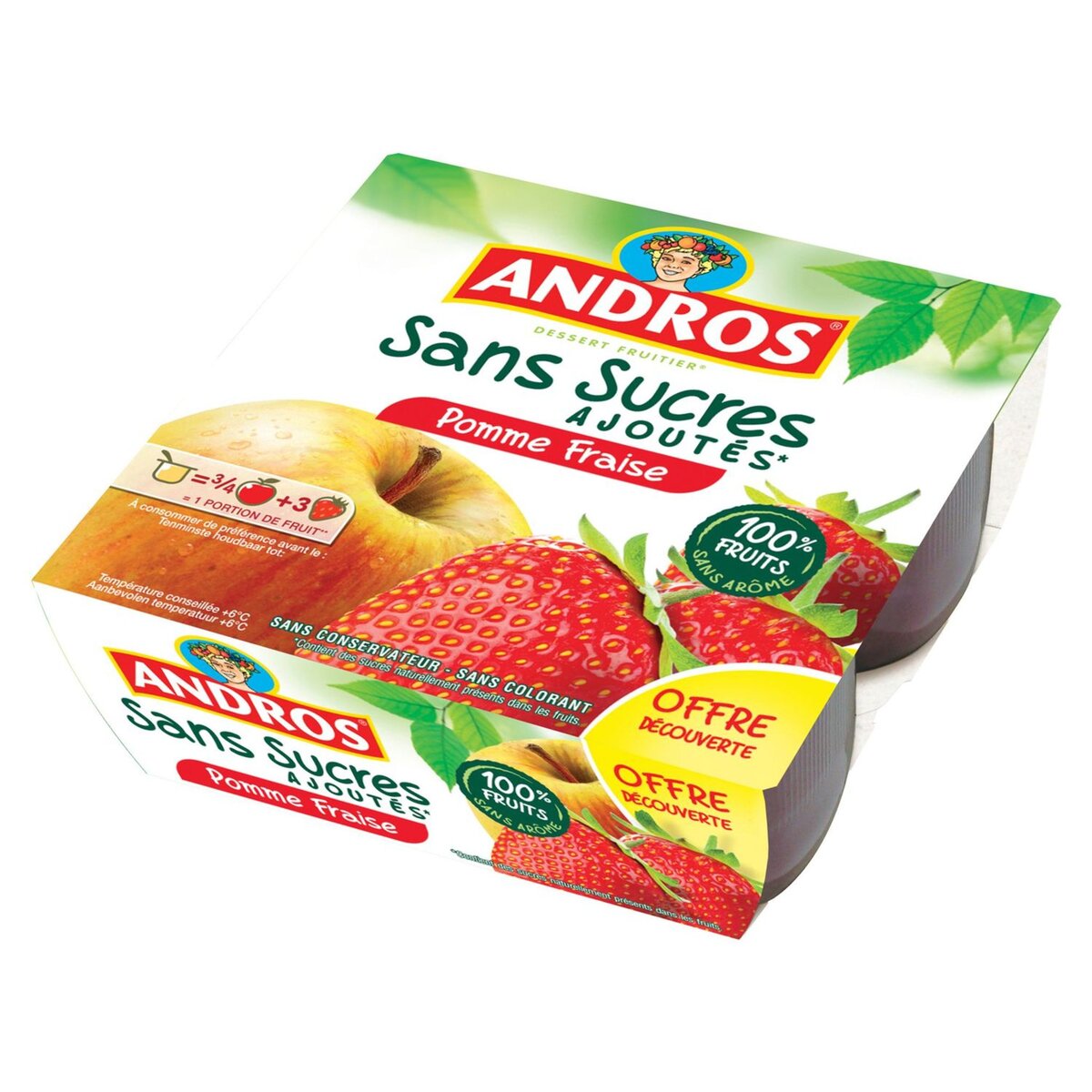 ANDROS Spécialité pomme fraise sans sucres ajoutés 4x100g pas cher 