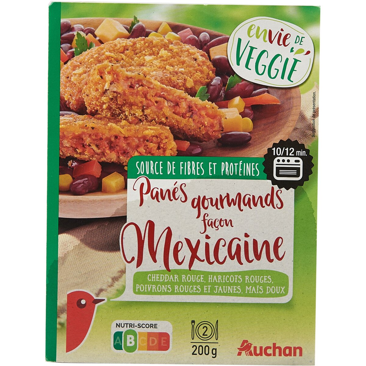 AUCHAN Auchan Pané gourmand végétal façon mexicaine tex mex 200g 2 pièces 200g